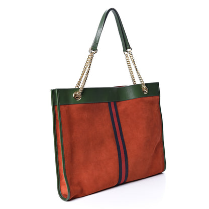 Gucci Suede Calfskin Large Rajah Chain Tote Hibiscus Red Green 2 of 10