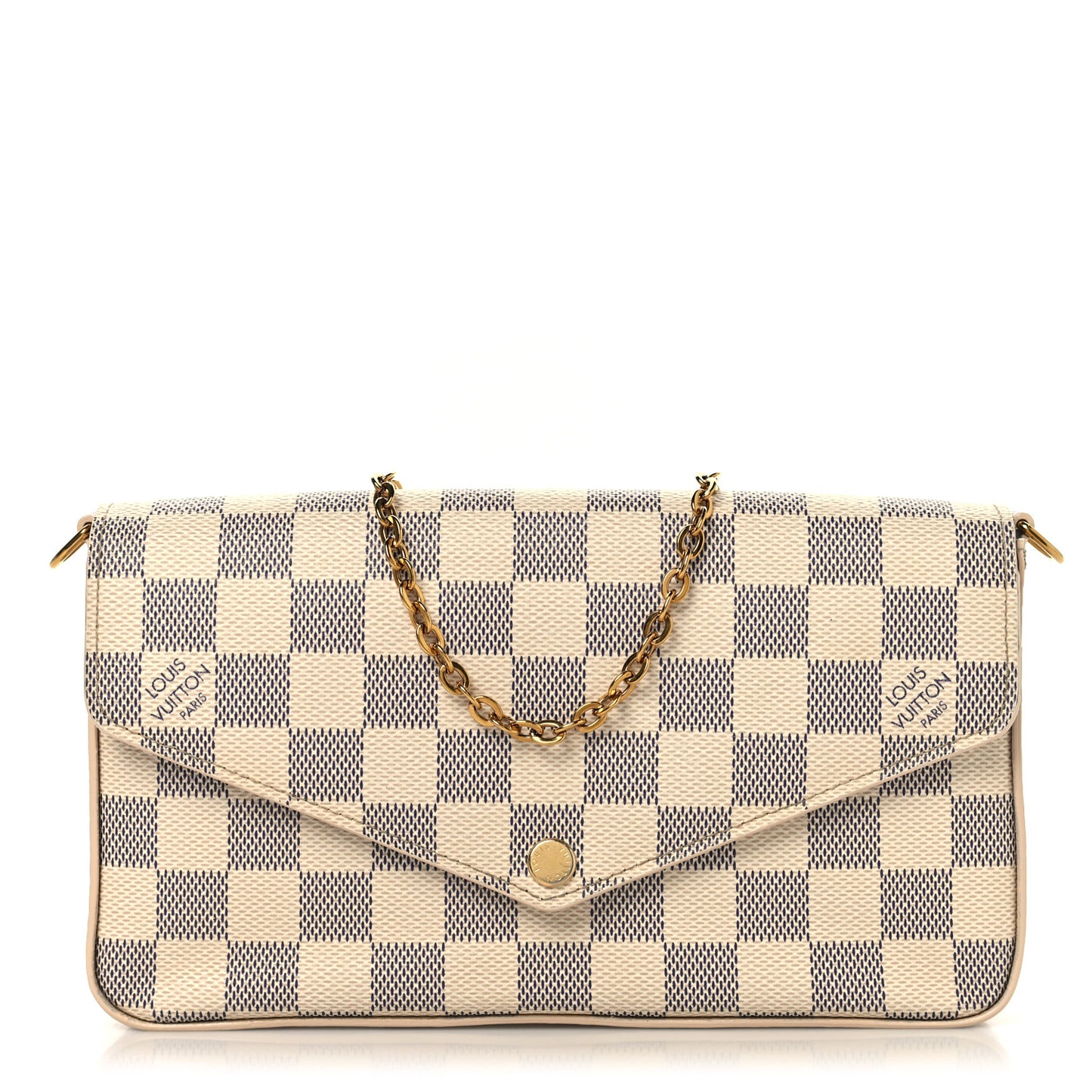 Damier Azur Pochette Felicie Chain Wallet Rose Ballerine