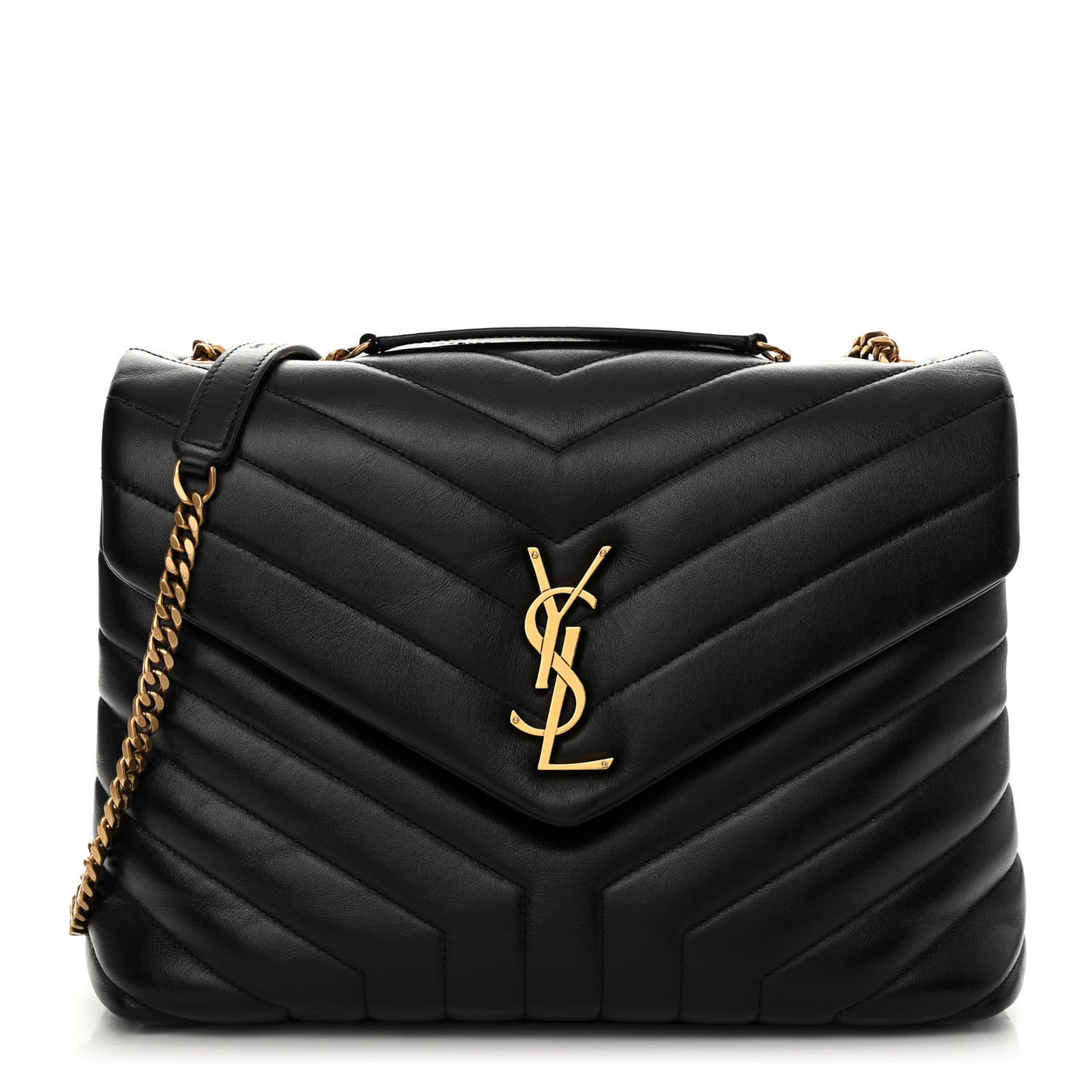 Calfskin Y Quilted Monogram Medium Loulou Chain Satchel Black