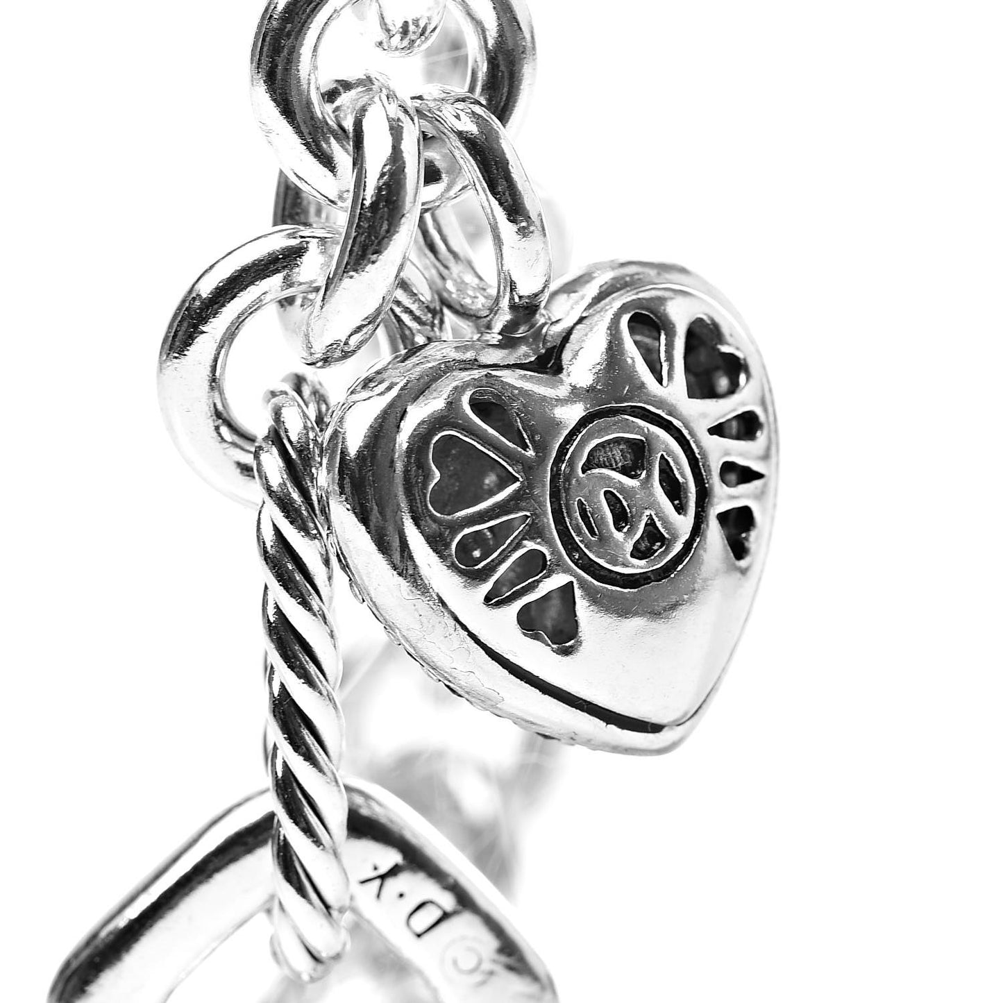Sterling Silver Diamond Cable Heart Charm Bracelet