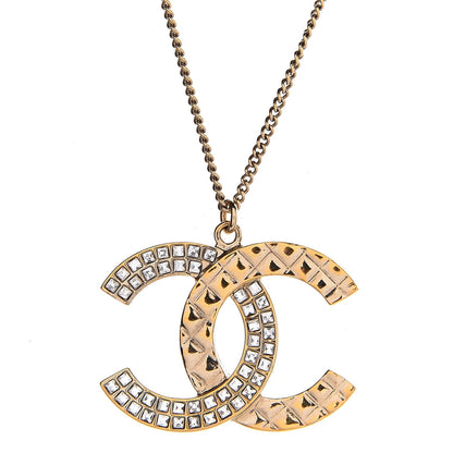 Chanel Baguette Crystal Quilted CC Pendant Necklace Gold 3 of 5