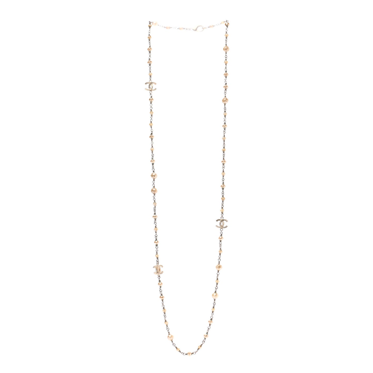 Pearl CC Long Necklace Gold