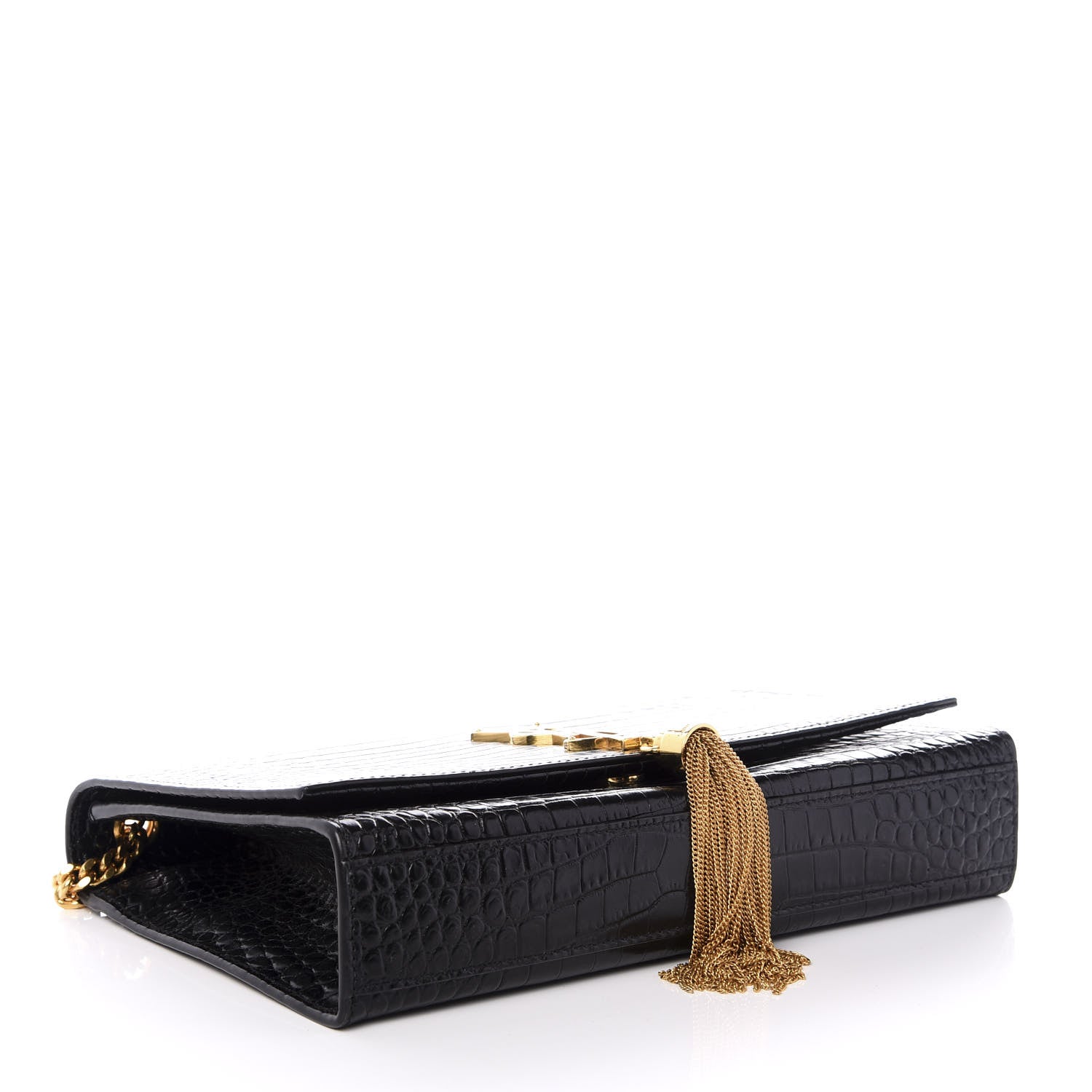 Saint Laurent Calfskin Crocodile Embossed Medium Classic Monogram Kate Tassel Satchel Black 3 of 8