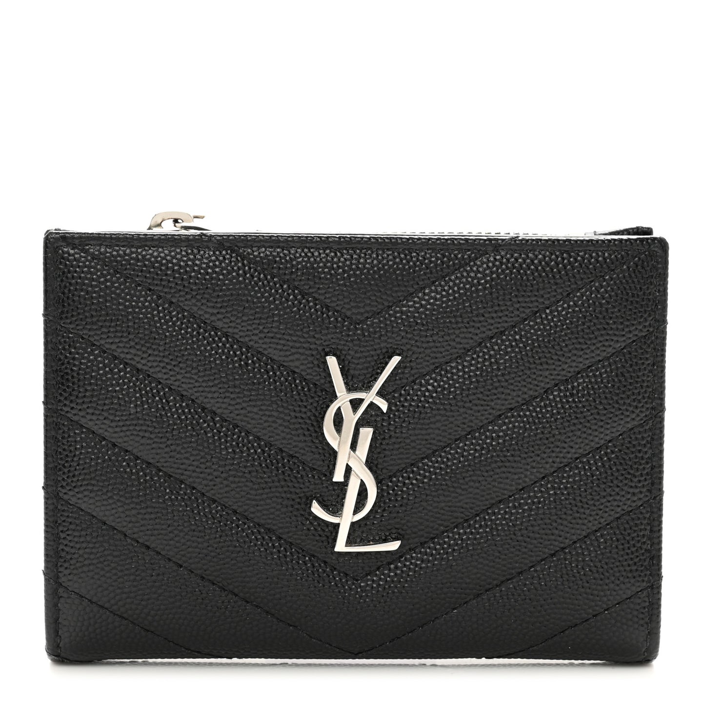 Grain De Poudre Matelasse Chevron Monogram Zipped Two-Part Wallet Black