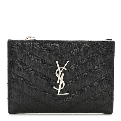 Saint Laurent Grain De Poudre Matelasse Chevron Monogram Zipped Two-Part Wallet Black 1 of 6