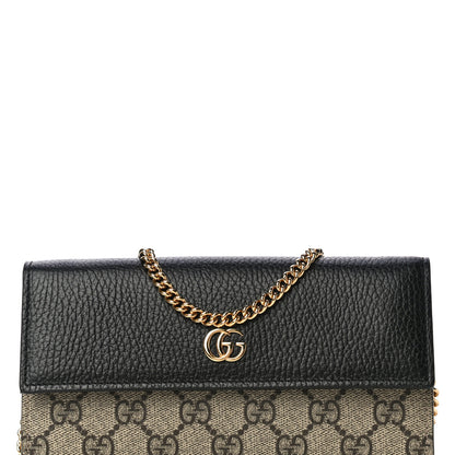 Gucci Dollar Calfskin GG Supreme Monogram Petite GG Marmont Wallet Chain Bag Black Beige Ebony 6 of 9