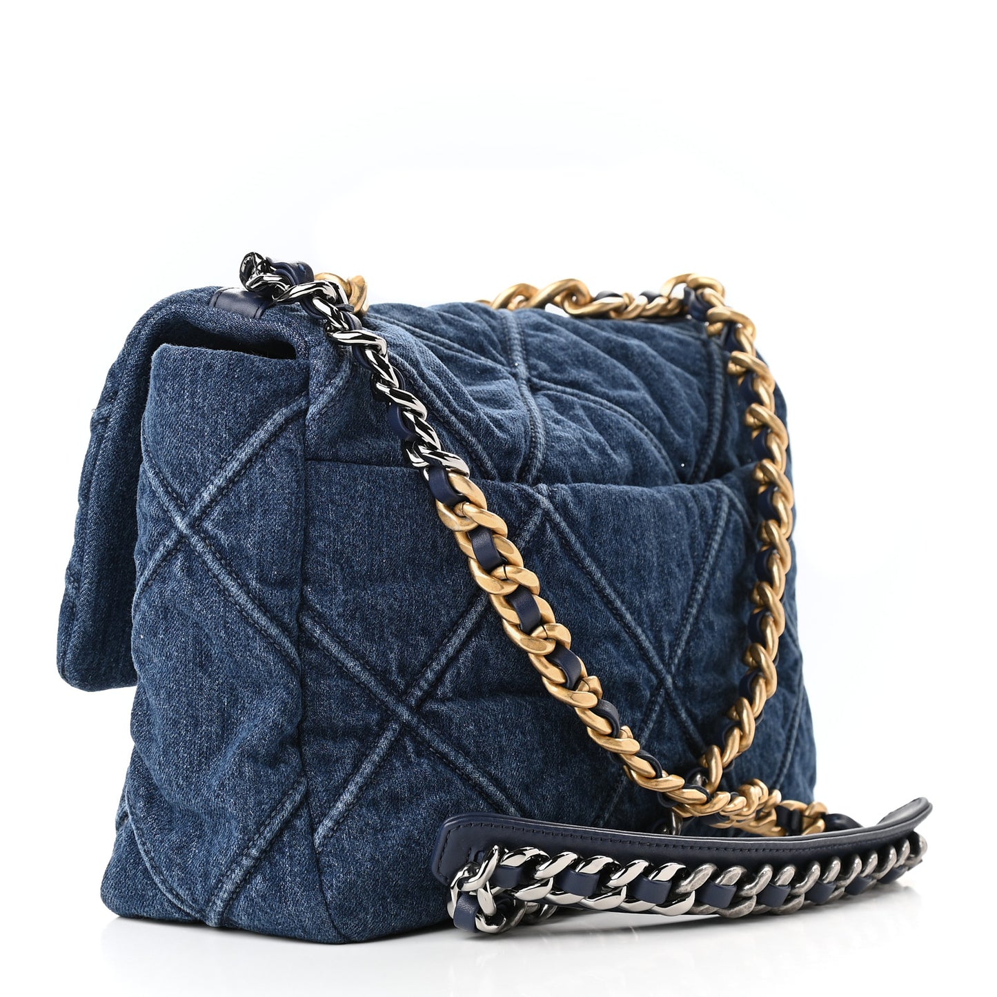 Denim Quilted Large Chanel 19 Flap Blue