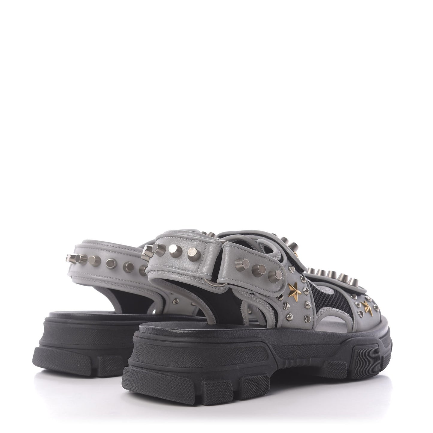 Technical Canvas Calfskin Reflective Studded Mens Aguru Sandals 6 Silver Black