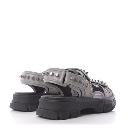 Gucci Technical Canvas Calfskin Reflective Studded Mens Aguru Sandals 6 Silver Black 4 of 9