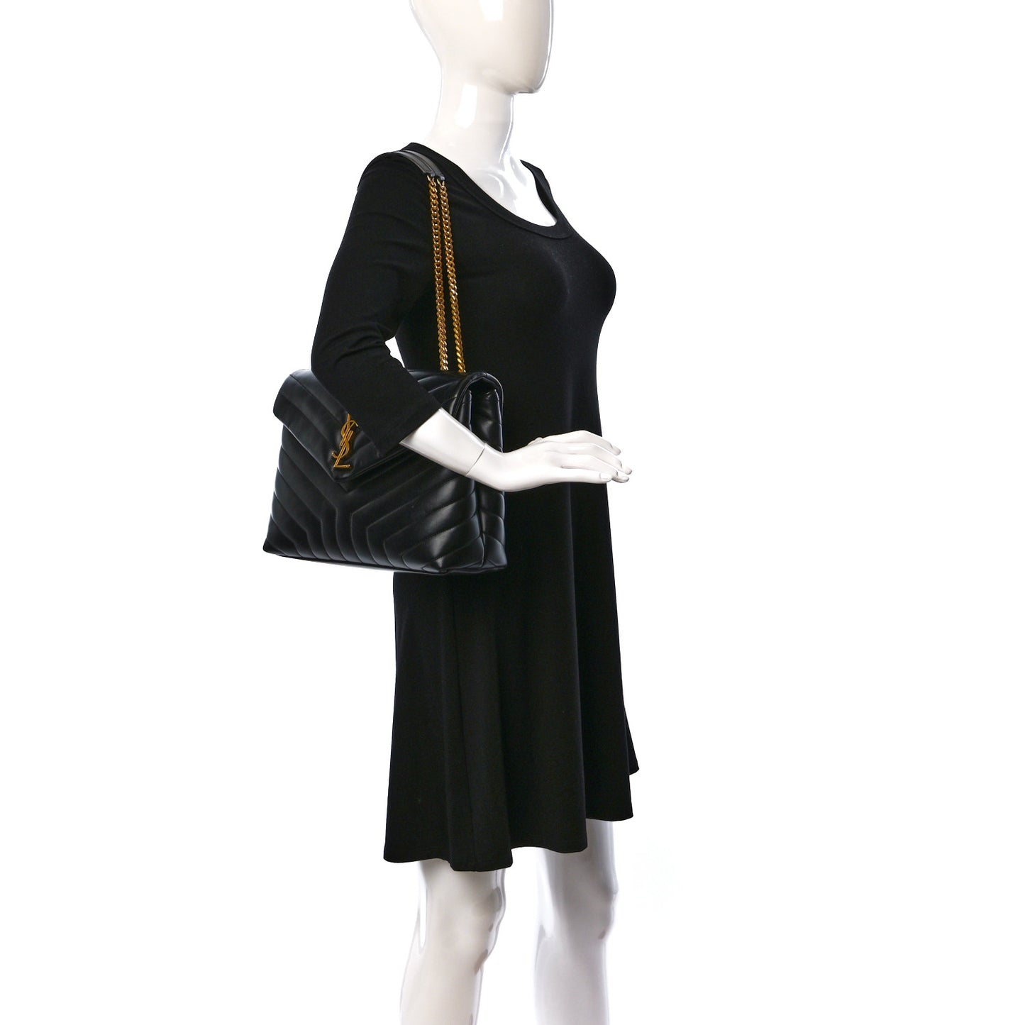 Calfskin Y Quilted Monogram Medium Loulou Chain Satchel Black