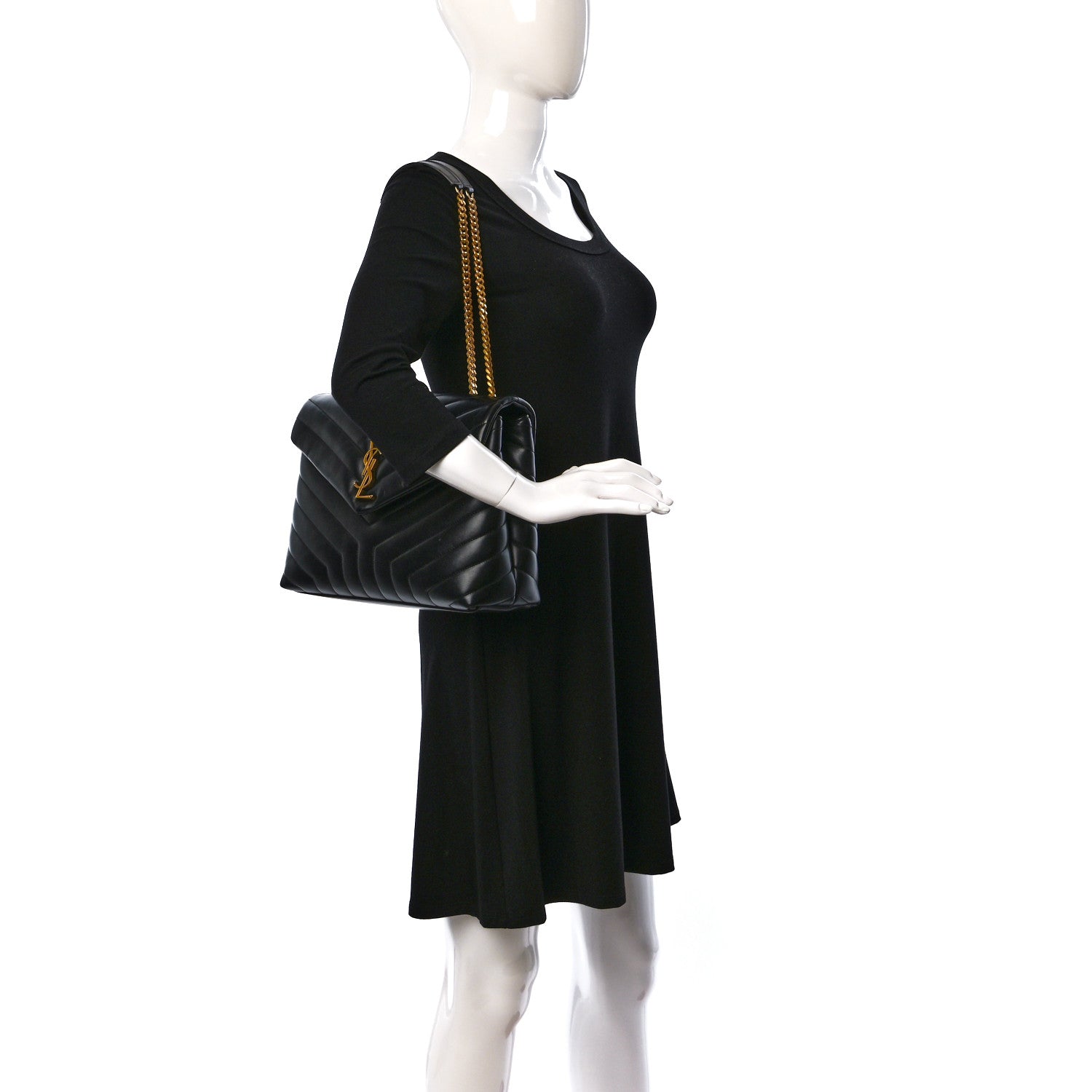 Saint Laurent Calfskin Y Quilted Monogram Medium Loulou Chain Satchel Black 3 of 13