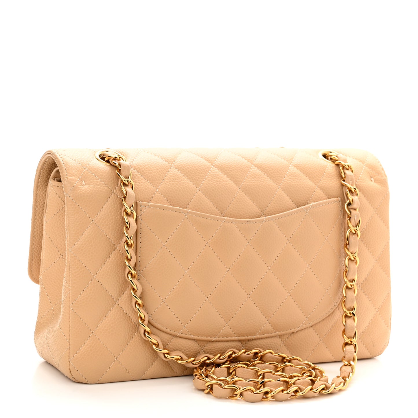 Caviar Quilted Medium Double Flap Light Beige
