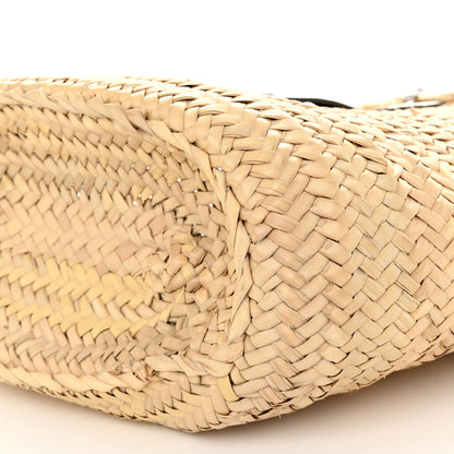 Loewe Raffia Calfskin Medium Chain Basket Tote Bag Natural Black 8 of 8