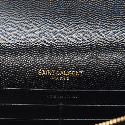 Saint Laurent Grain De Poudre Matelasse Chevron Monogram Envelope Chain Wallet Black 6 of 10