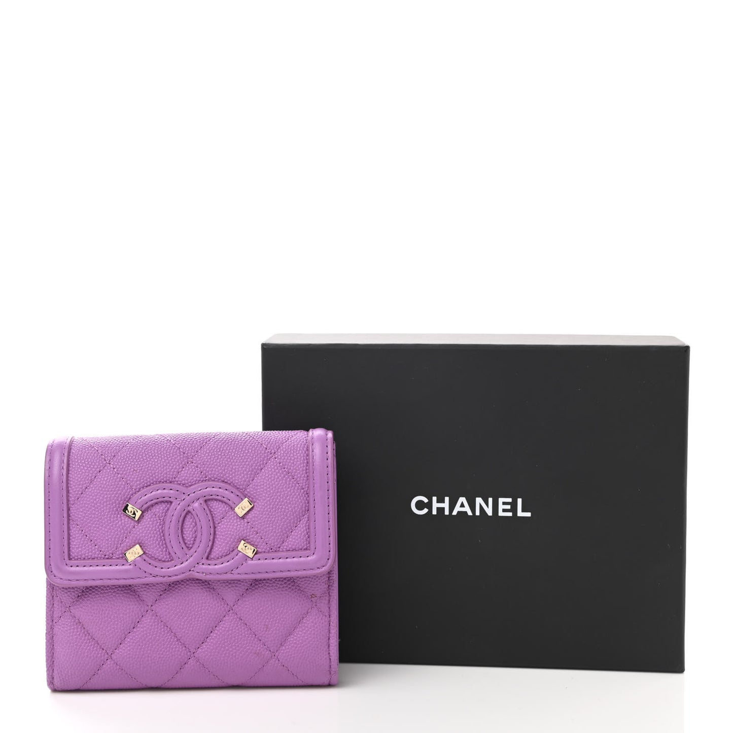 Caviar Quilted Filigree Flap Wallet Purple