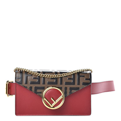 Fendi Vitello Cruise F is Fendi Bi-Color FF 1974 Embossed Envelope Belt Bag Maya Black Fragola 1 of 11