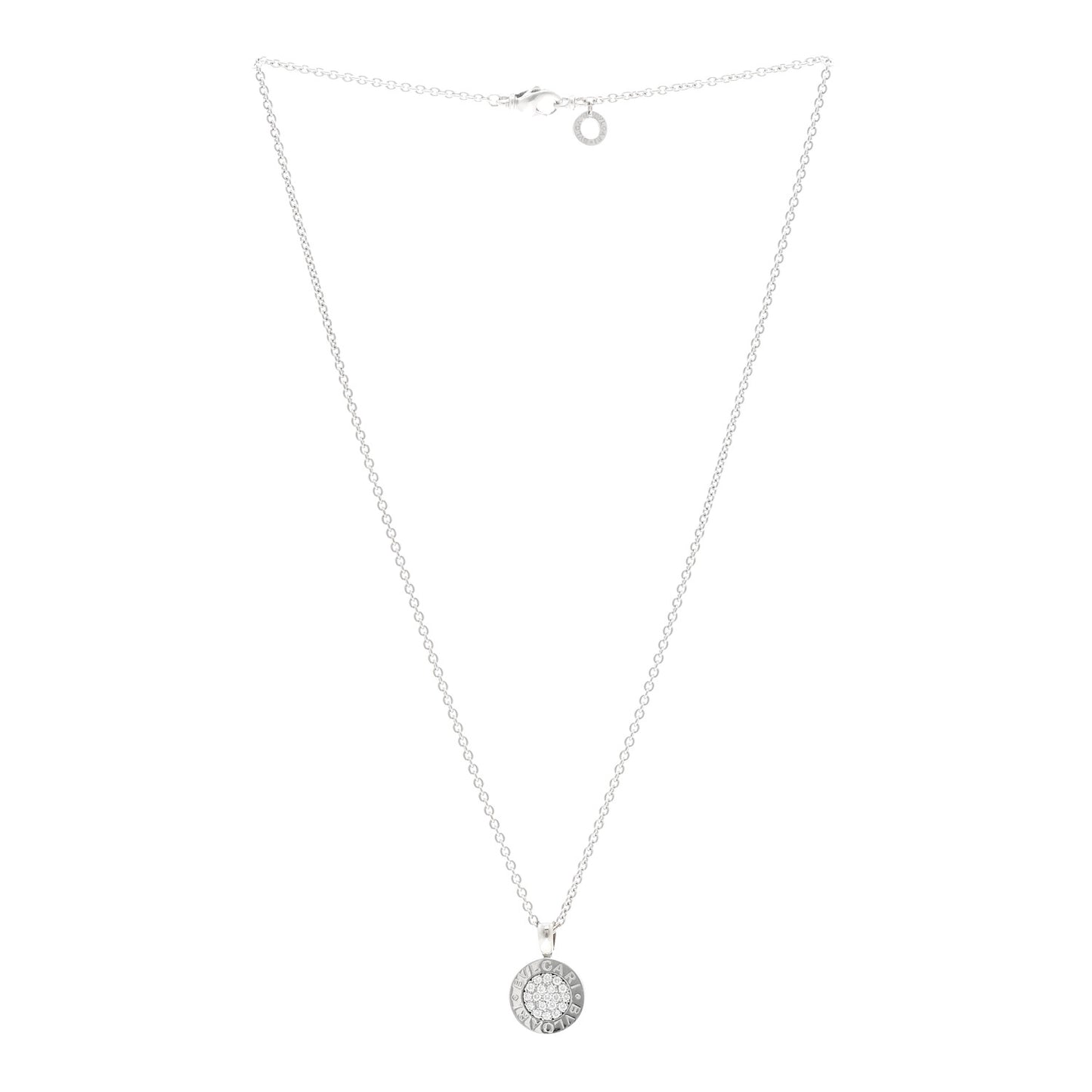 18K White Gold Diamond BVLGARI BVLGARI Pave Pendant Necklace