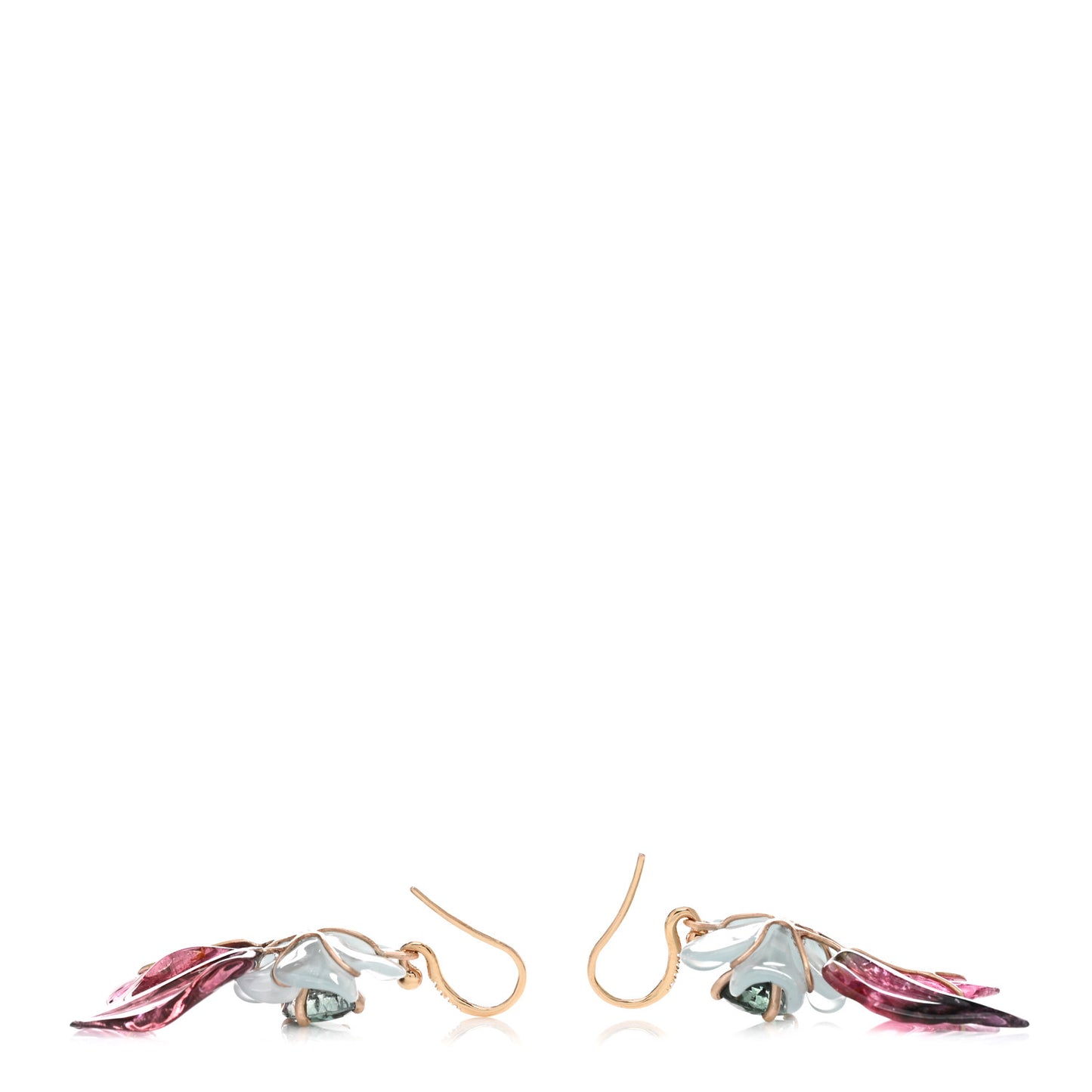 18K Rose Gold Diamond Tourmaline Aquamarine Tropical Flower Drop Earrings