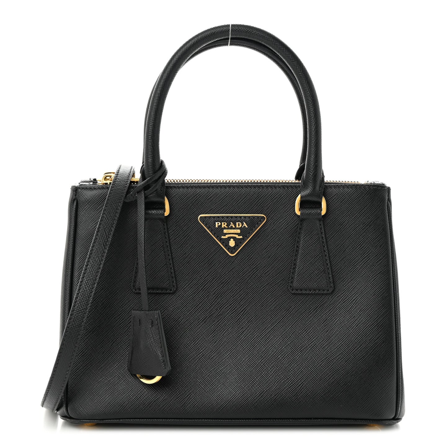Saffiano Lux Mini Galleria Double Zip Tote Black