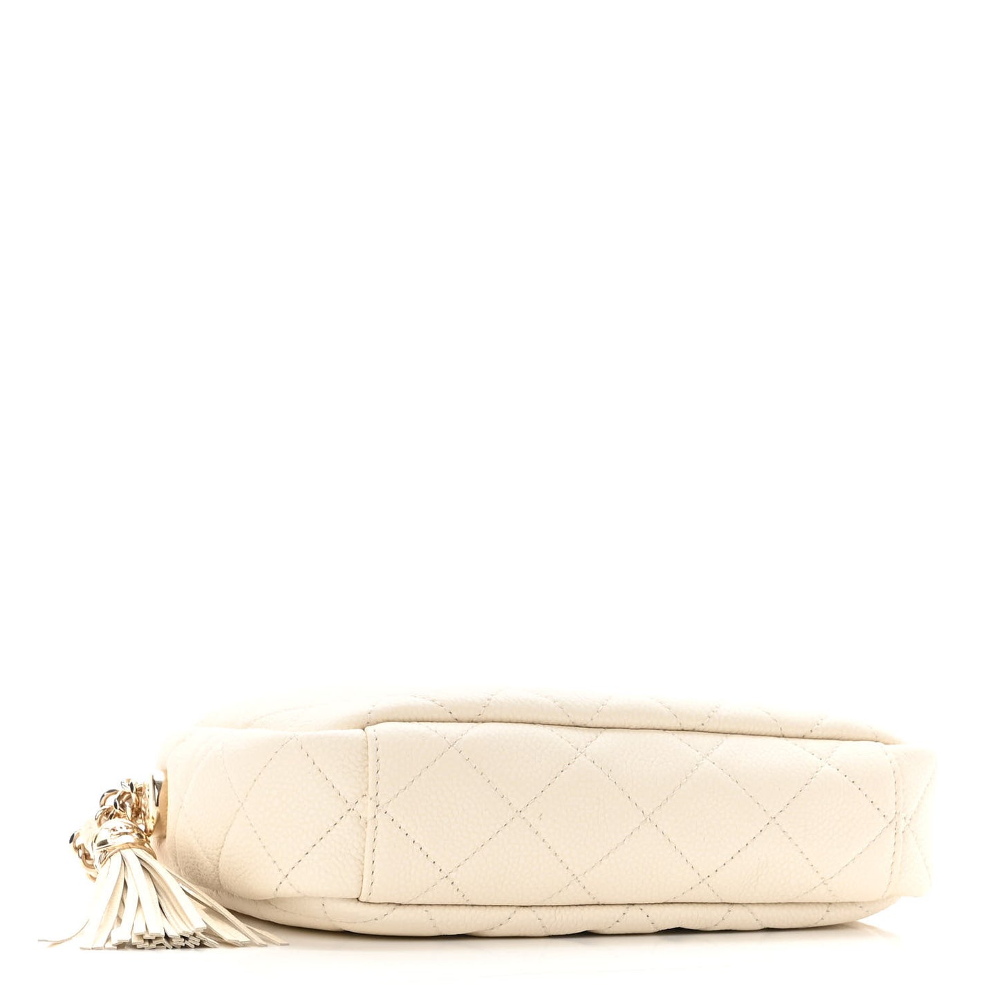 Caviar Flat Quilted Small Coco Tassel Camera Case White