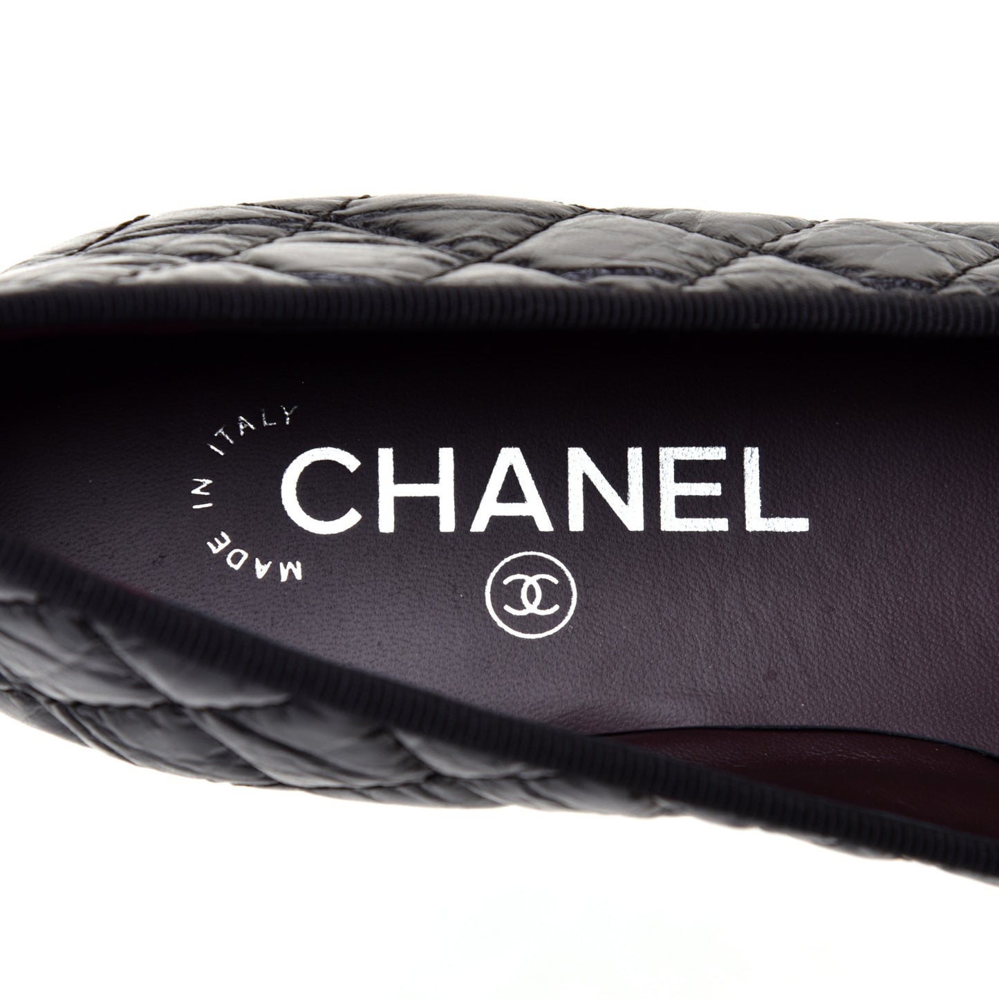 Aged Calfskin Quilted Cap Toe Ballerina Flats 37.5 Black