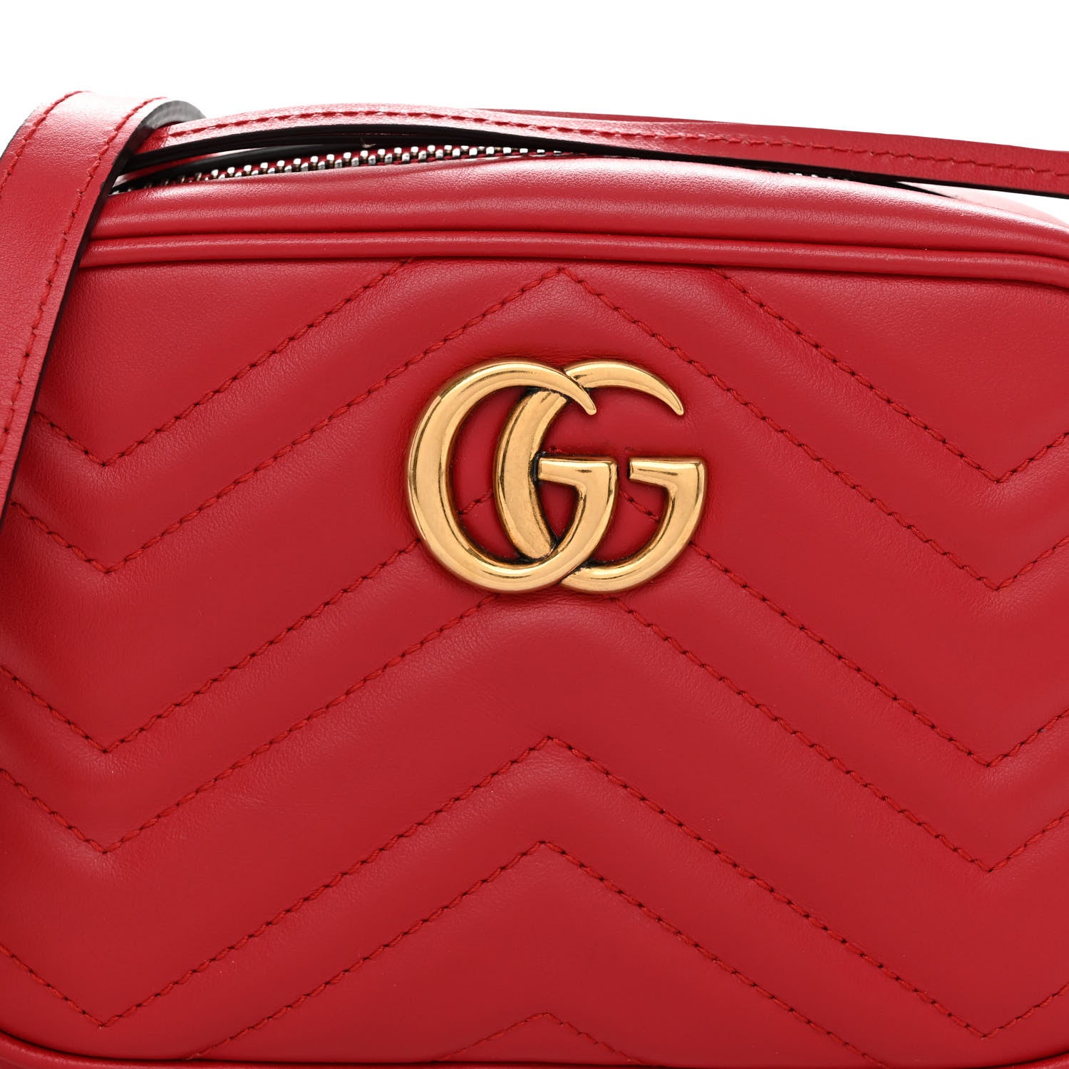 Gucci Calfskin Matelasse Mini GG Marmont Chain Shoulder Bag Hibiscus Red 8 of 12