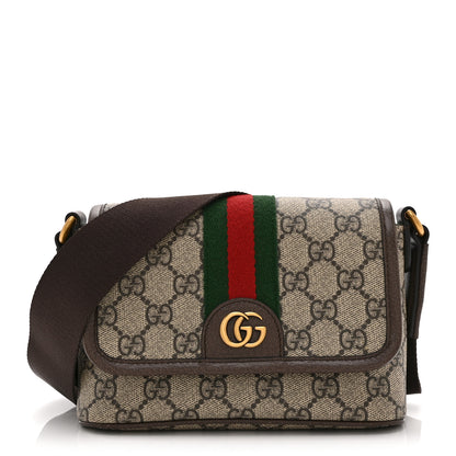 Gucci GG Supreme Monogram Textured Dollar Calfskin Web Mini Ophidia Shoulder Bag Beige Ebony New Acero 1 of 11