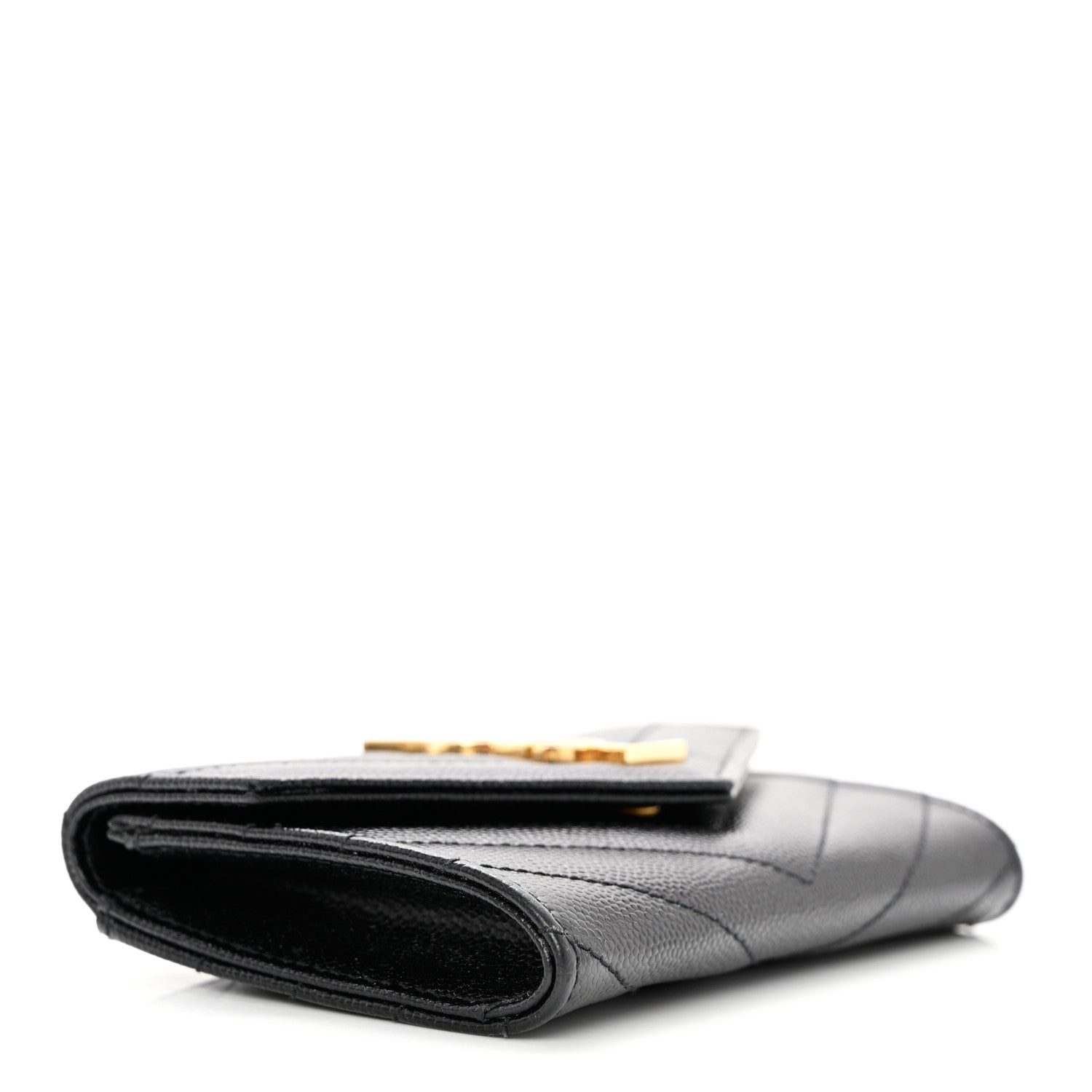 Saint Laurent Grain De Poudre Matelasse Chevron Small Monogram Envelope Wallet Black 4 of 8