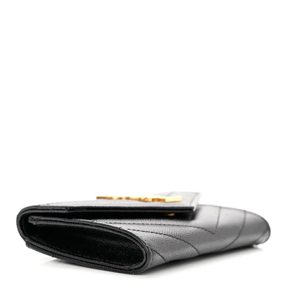 Saint Laurent Grain De Poudre Matelasse Chevron Small Monogram Envelope Wallet Black 4 of 8