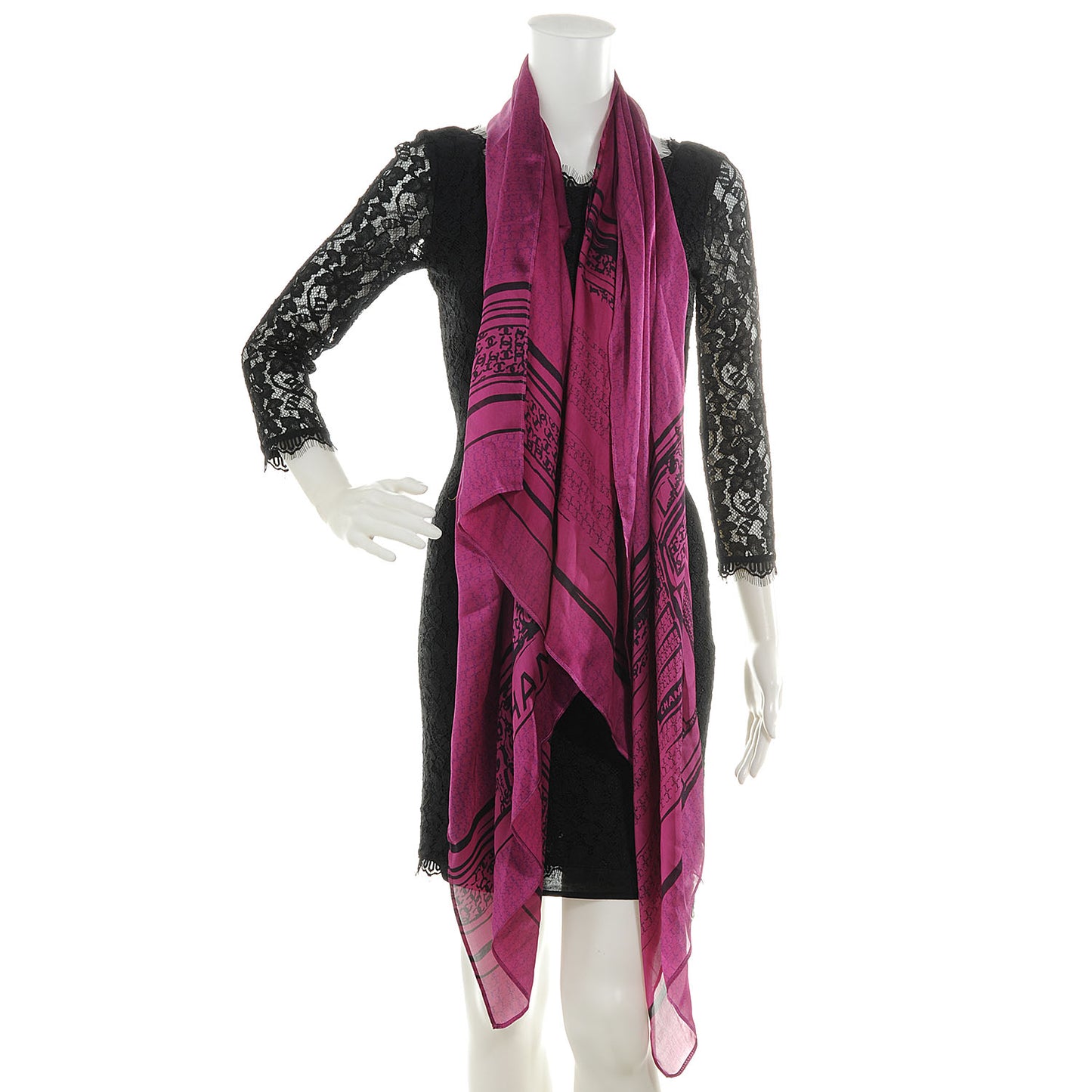 Silk CC Logo Scarf Pink Black