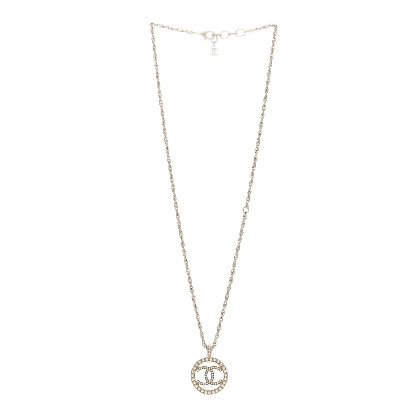 Pearl CC Round Pendant Necklace Gold