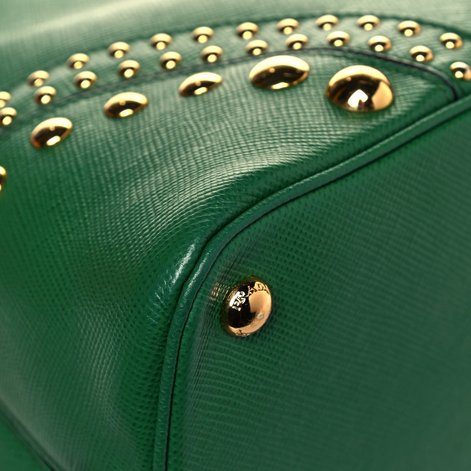 Prada Saffiano Studded Bijou Tote Verde 11 of 20