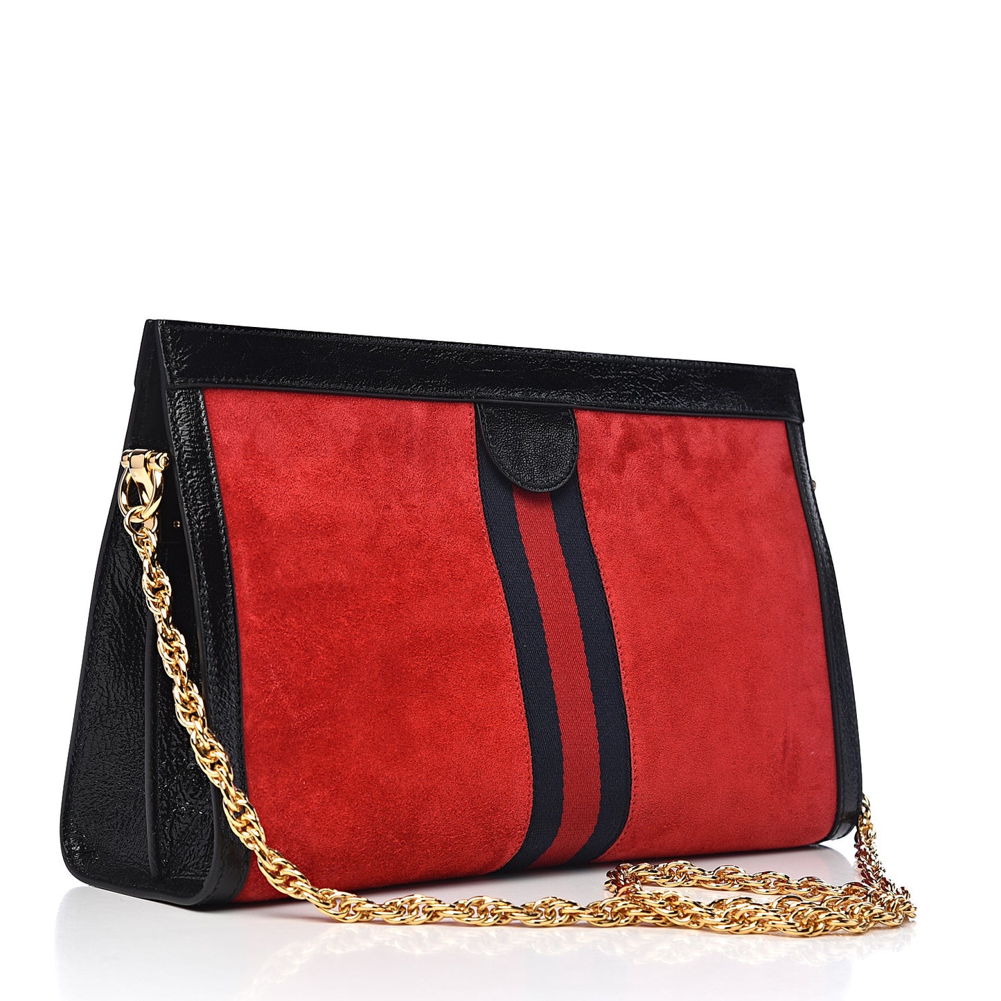 Suede Patent Web Medium Ophidia Chain Shoulder Bag Hibiscus Red Black