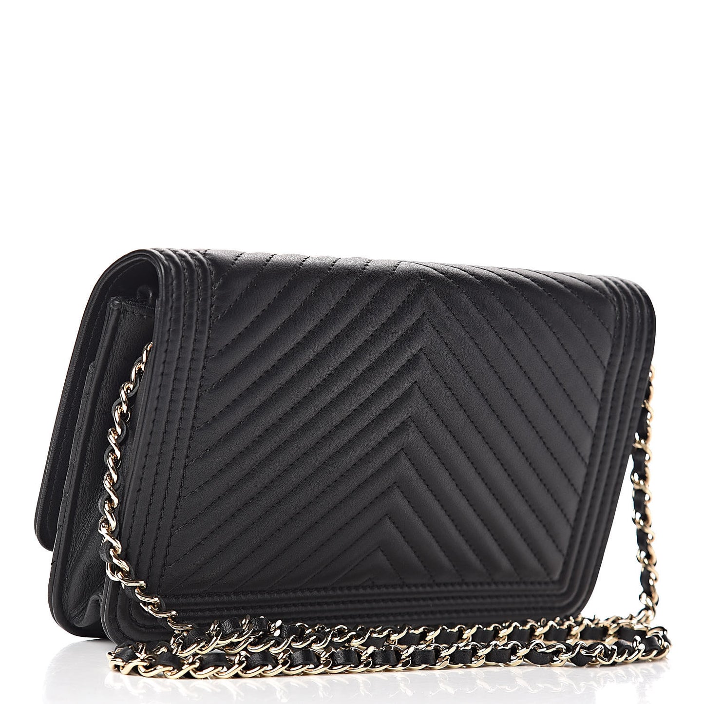 Calfskin Chevron Boy Wallet On Chain WOC Black