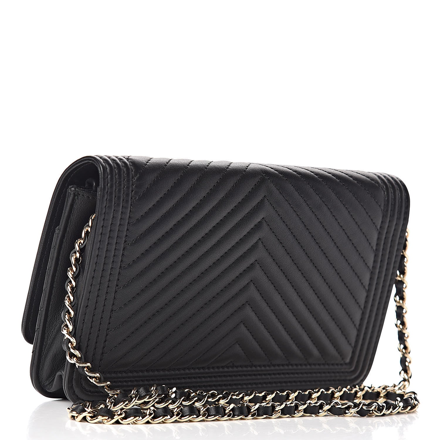 Chanel Calfskin Chevron Boy Wallet On Chain WOC Black 3 of 13