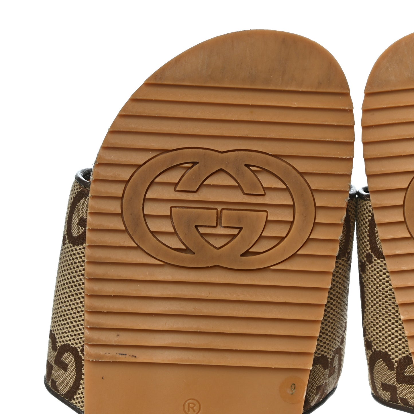 Monogram Jumbo GG Mens Slide Sandals 9 Camel Ebony