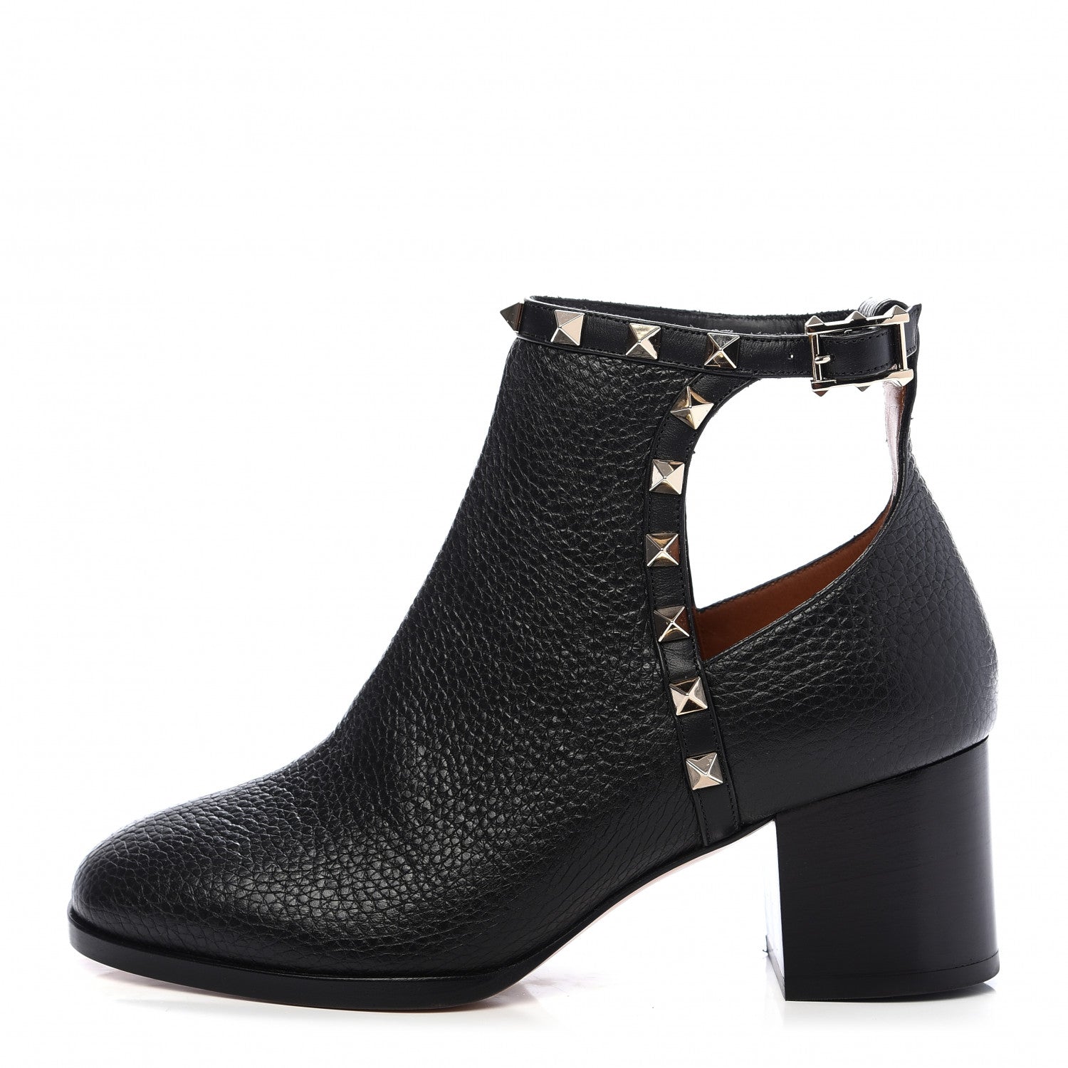 Valentino Garavani Pebbled Calfskin Rockstud Ankle Booties 35 Black 1 of 10