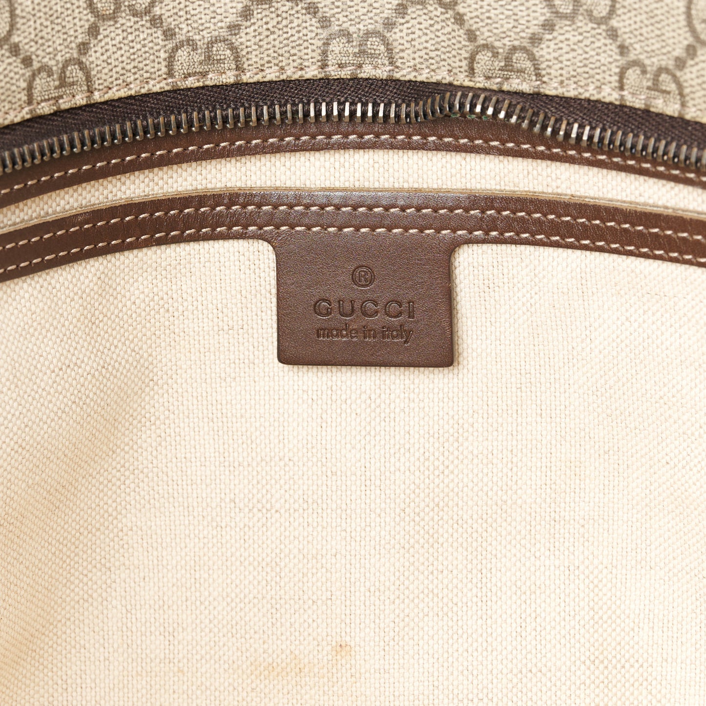 GG Supreme Monogram Medium Zippered Shopping Tote Dark Brown