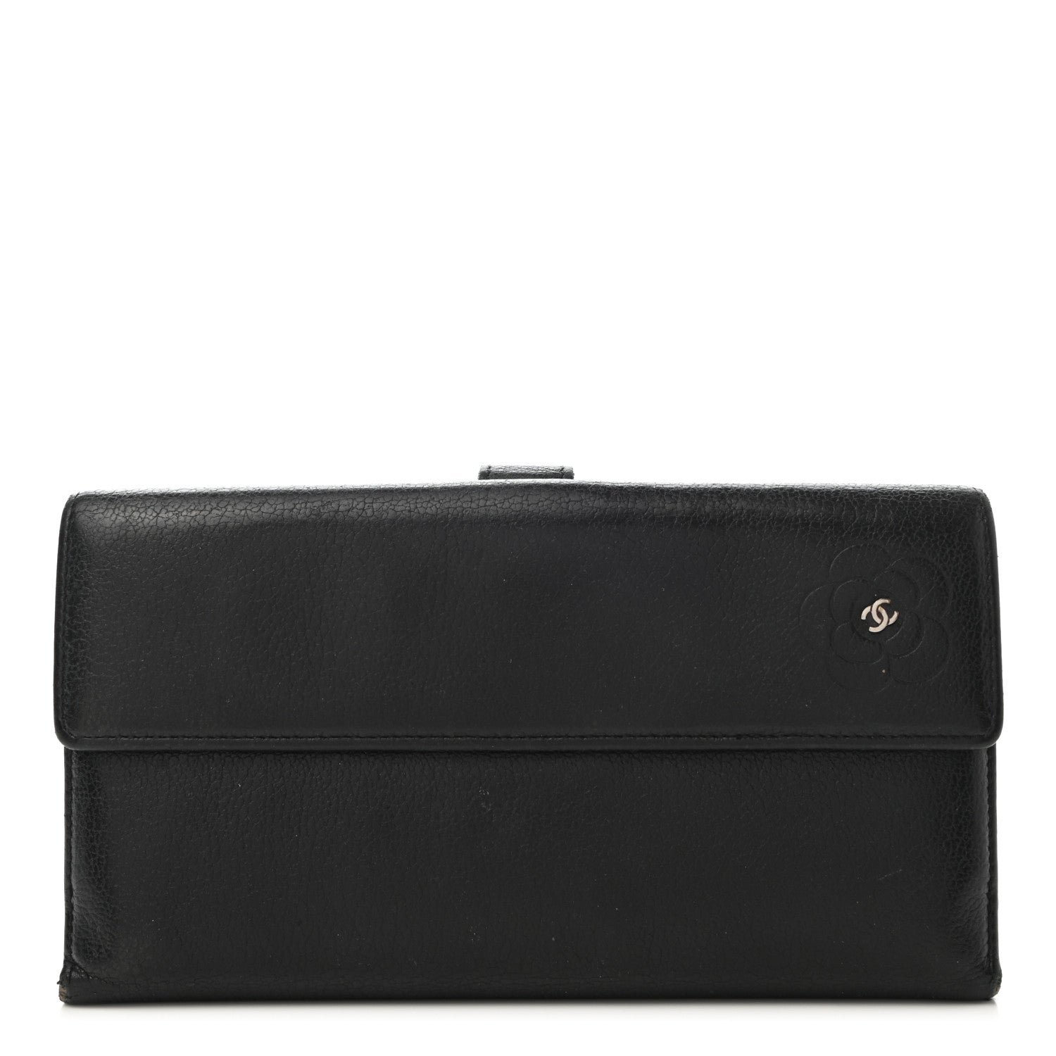Chanel Goatskin Camellia Embossed Flap Wallet Black 1 of 9
