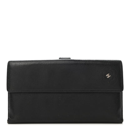 Chanel Goatskin Camellia Embossed Flap Wallet Black 1 of 9