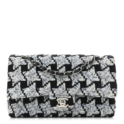 Chanel Tweed Quilted Medium Double Flap Black White Light Blue 1 of 12