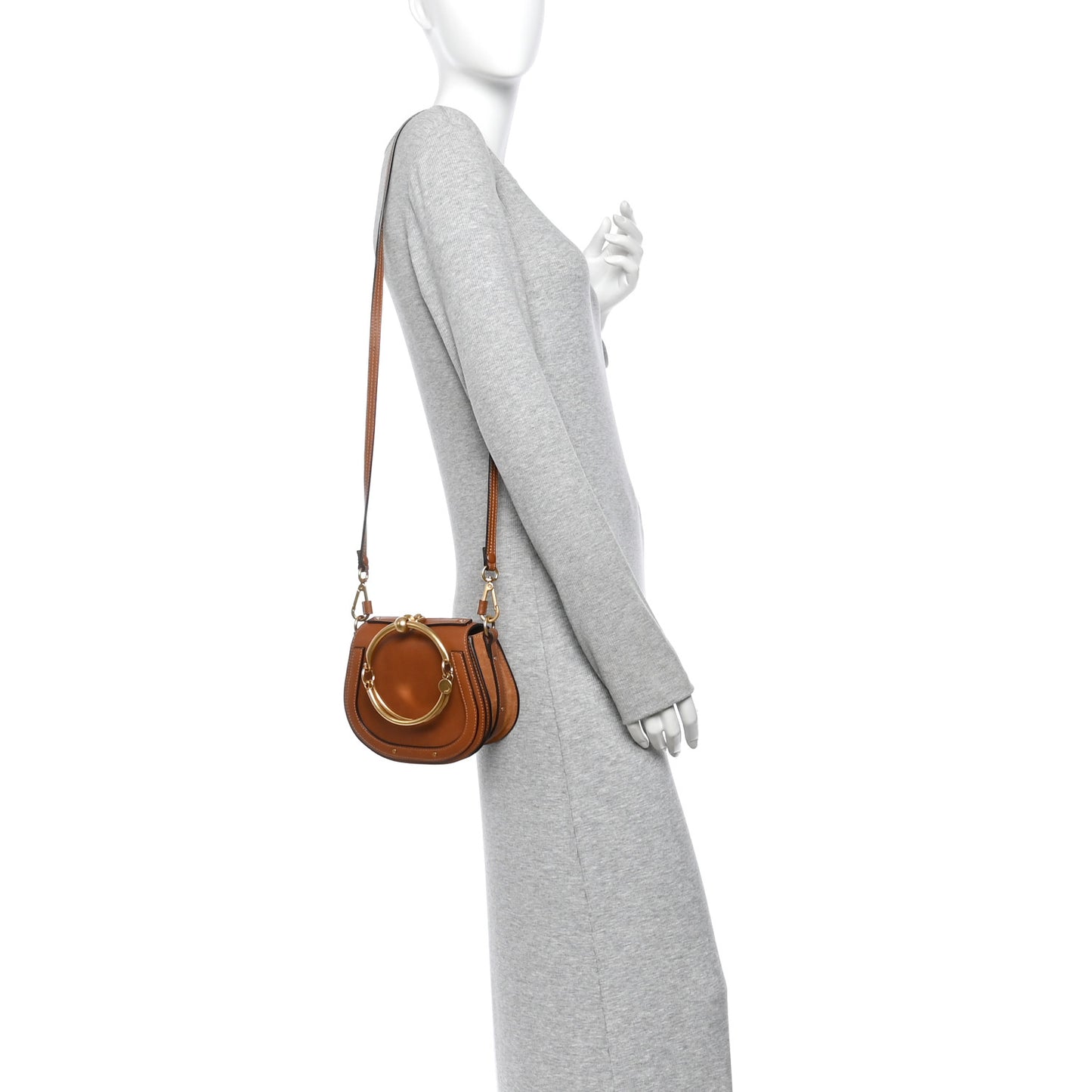 Calfskin Suede Medium Nile Bracelet Bag Caramel