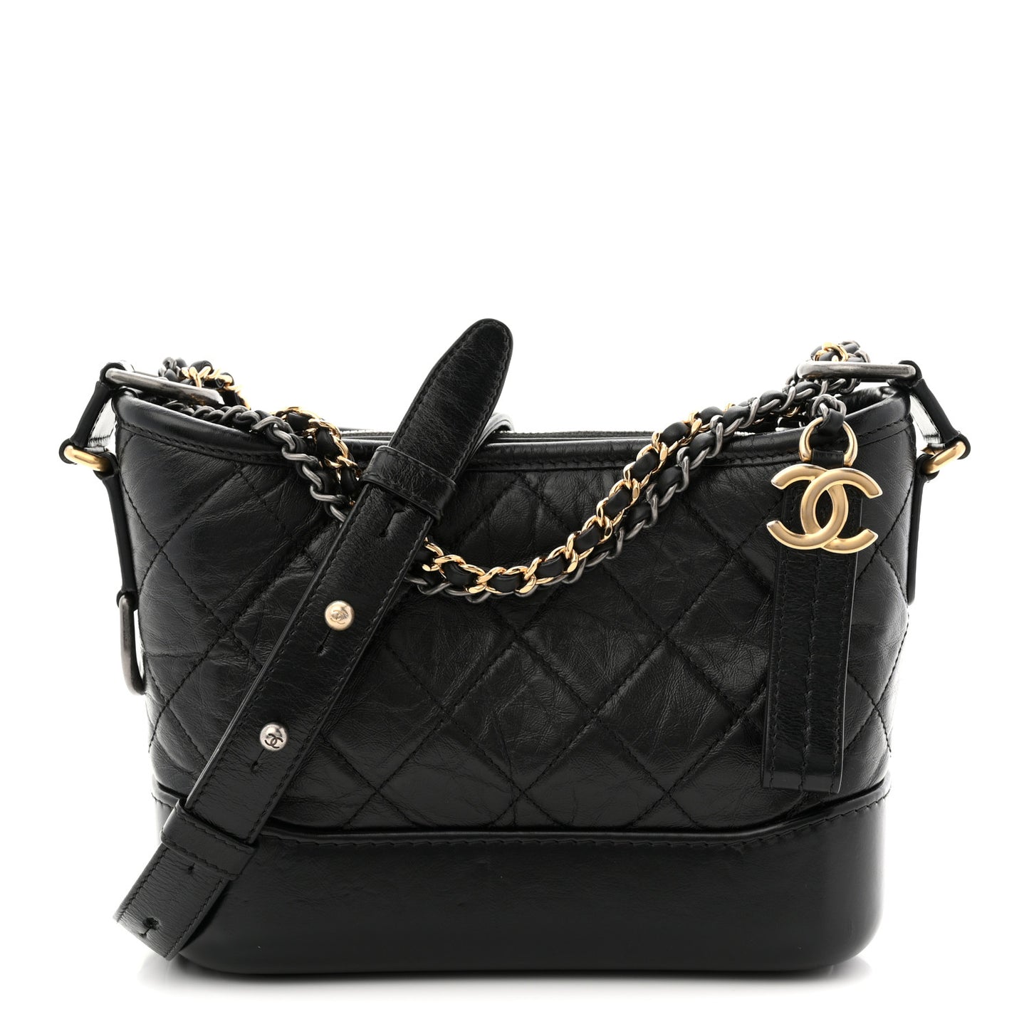 Aged Calfskin Quilted Small Gabrielle Hobo Black