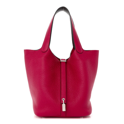 Hermes Taurillon Clemence Swift Eclat Picotin Lock 22 MM Framboise Rouge Sellier 1 of 10