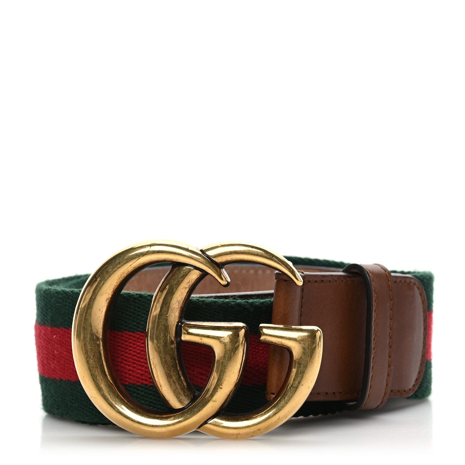 Gucci Nylon Calfskin Double G Web 40mm Belt 80 32 Green Red Cuir 1 of 5