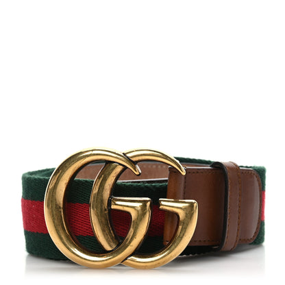 Gucci Nylon Calfskin Double G Web 40mm Belt 80 32 Green Red Cuir 1 of 5