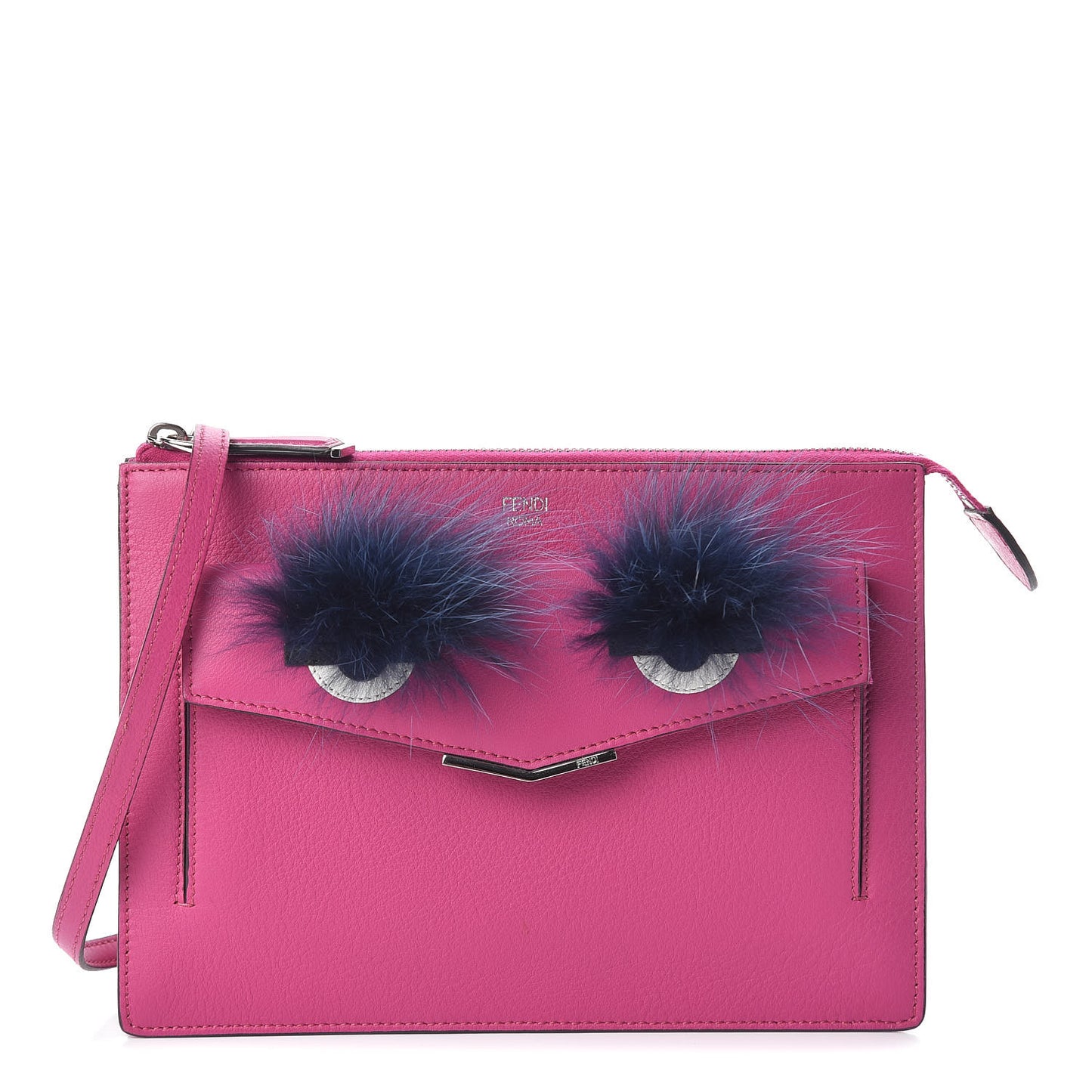 Vitello Dolce Fox Fur Monster Eyes Mini 2Jours Pouch Magenta