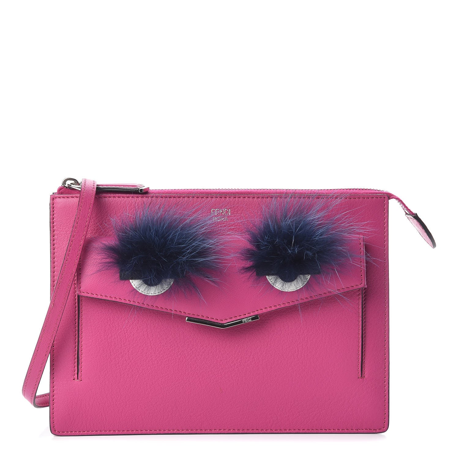 Fendi Vitello Dolce Fox Fur Monster Eyes Mini 2Jours Pouch Magenta 1 of 9