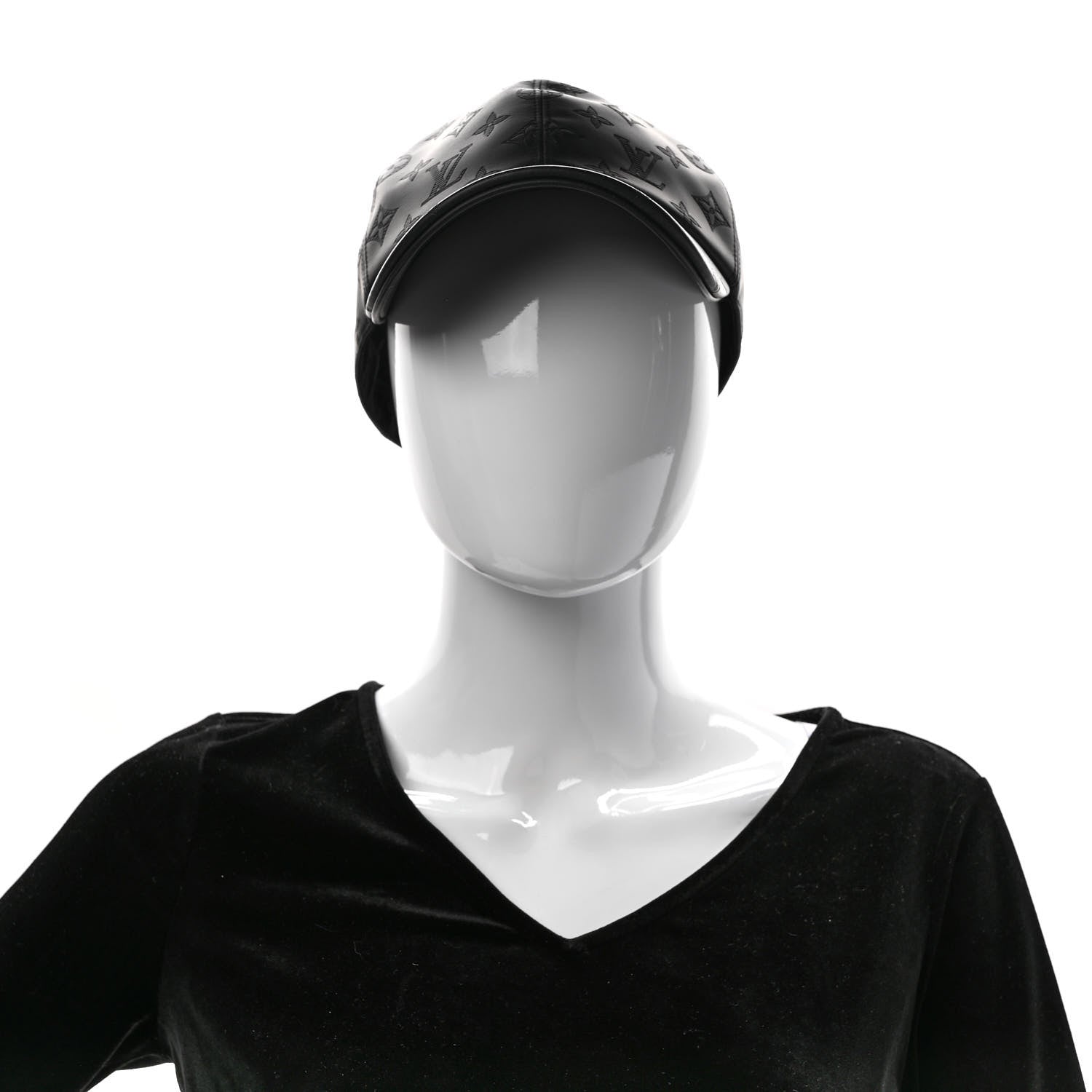 Louis Vuitton Calfskin Monogram Shadow Baseball Cap 62 Black 2 of 9