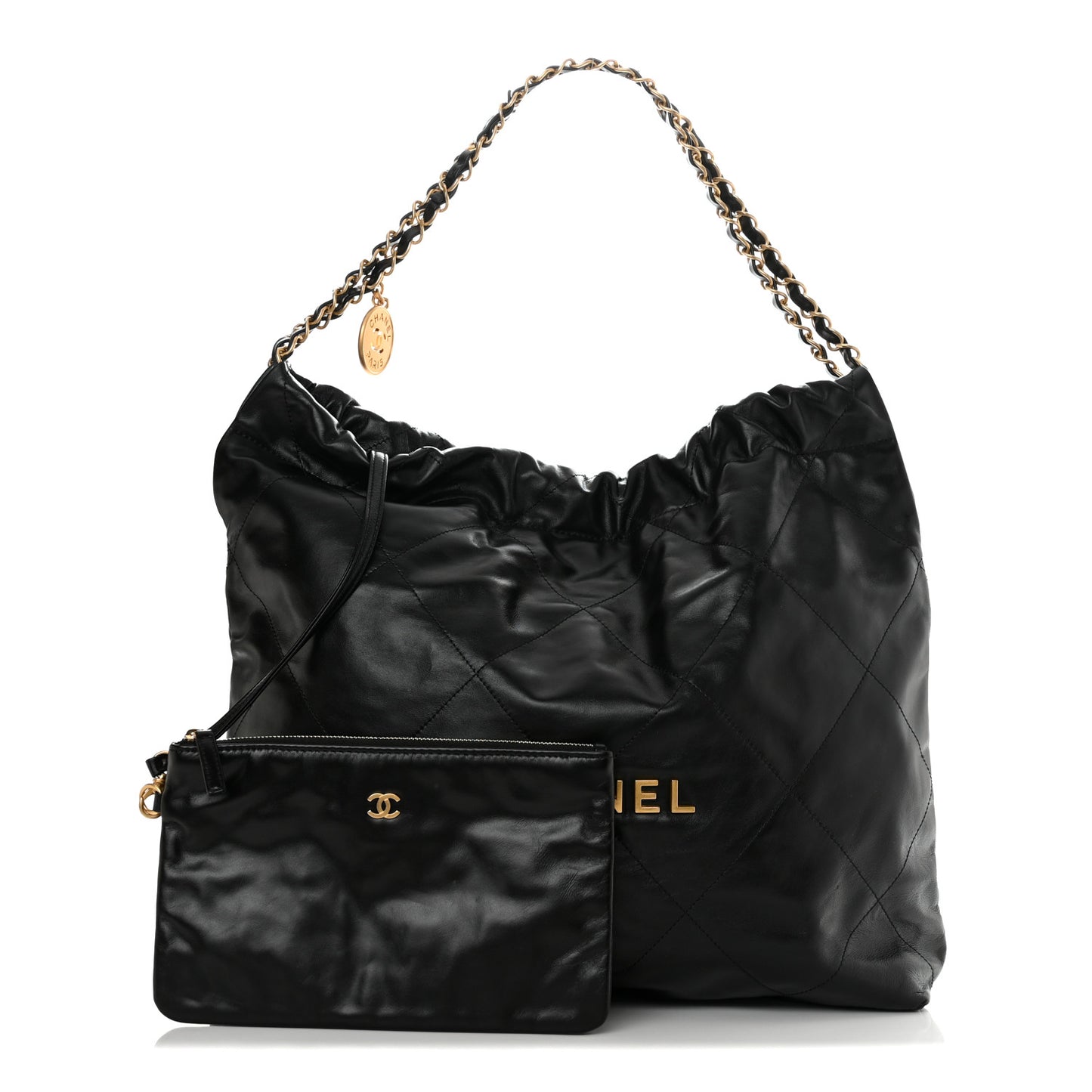 Shiny Calfskin Quilted Chanel 22 Black